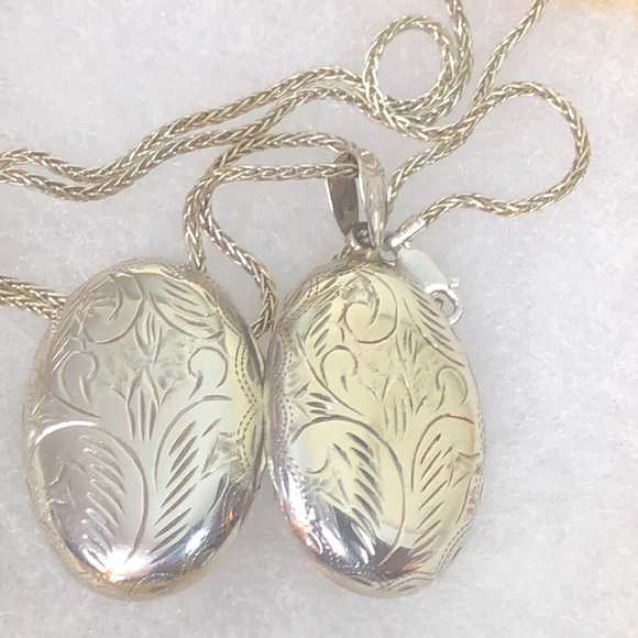 Sterling Silver Engraved Locket on Sterling Silver Wheat Chain Necklace - Picture 17 of 17